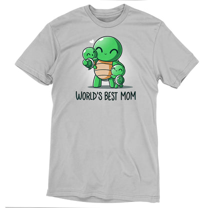 Premium Cotton T-shirt - Grey unisex apparelfeaturing an illustration of a turtle mother with two baby turtles and the text "WORLD'S BEST MOM." Made from super soft ringspun cotton for ultimate comfort. Product Name: World's Best Mom by monsterdigital.