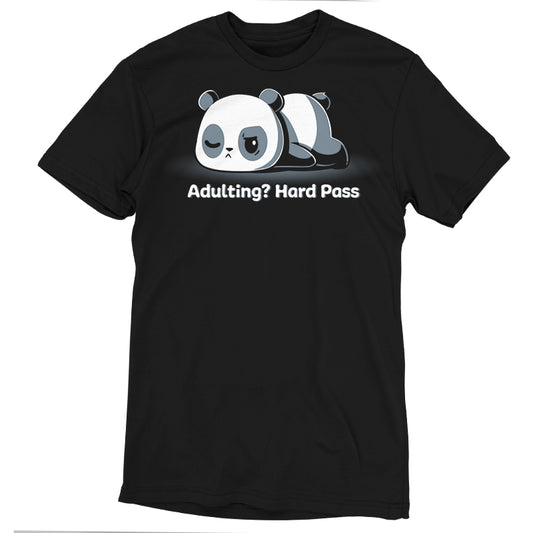 Black unisex tee with an illustration of a tired panda above the text 