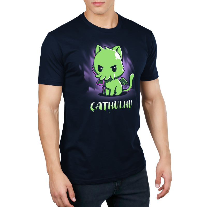 Premium Cotton T-shirt_TeeTurtle Cathulhu navy blue t-shirt featuring a cat with tentacles.