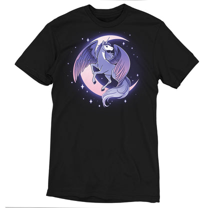 Premium Cotton T-shirt_TeeTurtle Celestial Winged Unicorn black t-shirt featuring a celestial winged unicorn with a crescent moon in the background.