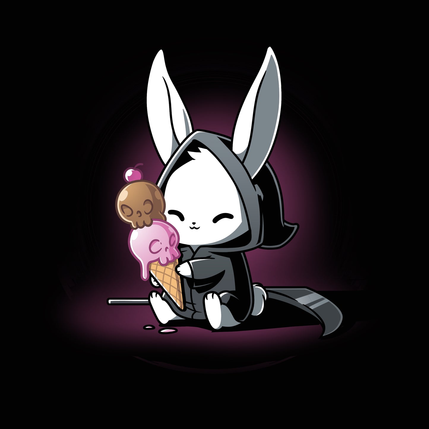 Premium Cotton T-shirt_TeeTurtle Death By Ice Cream black t-shirt featuring a rabbit in a black cloak with a double-scoop ice cream cone.