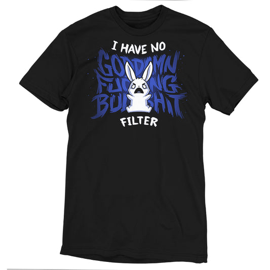 A black t-shirt featuring a cartoon bunny and the bold text 