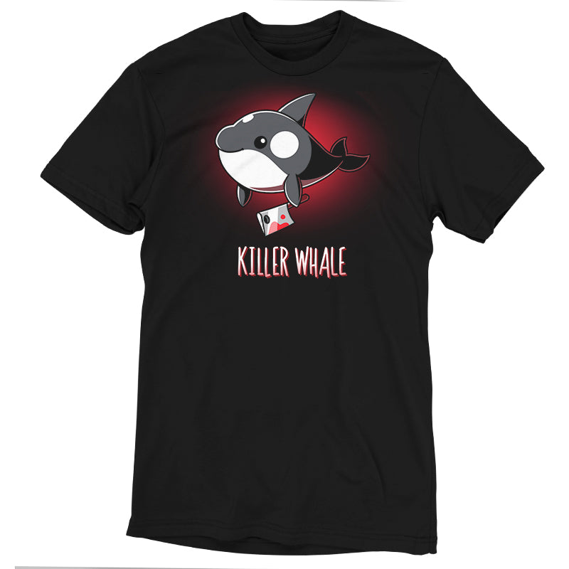 Premium Cotton T-shirt_TeeTurtle Killer Whale black t-shirt featuring an orca whale holding a bloody knife in its flipper.