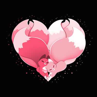 Premium Cotton T-shirt_TeeTurtle black Kitsune Heart featuring two kitsunes cuddling together and forming a heart with their tails.