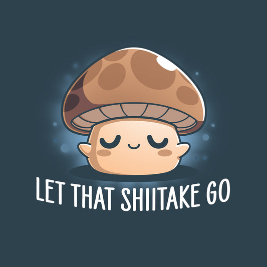 A cartoon mushroom with a calm expression and the phrase 