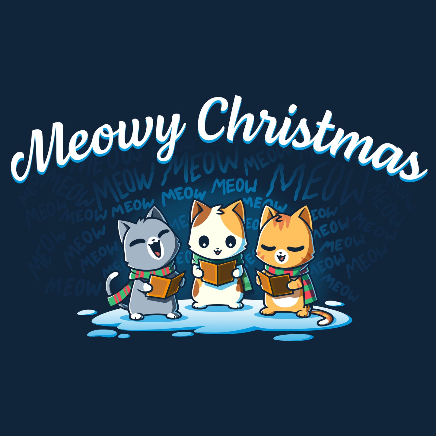 Premium Cotton T-shirt_TeeTurtle navy blue Meowy Christmas Carolers apparel featuring cats meow-singing Christmas carols.