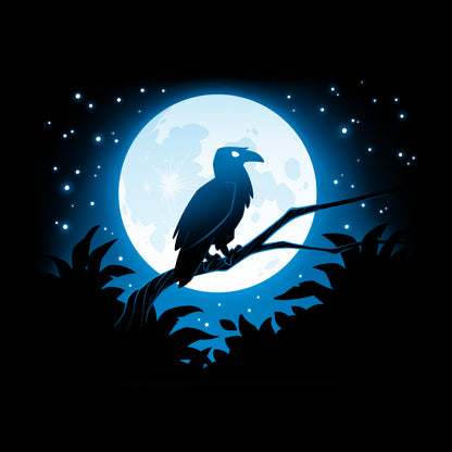 Premium Cotton T-shirt_TeeTurtle Moonlit Raven black t-shirt featuring an artistic raven sitting on a branch in front of a full moon.