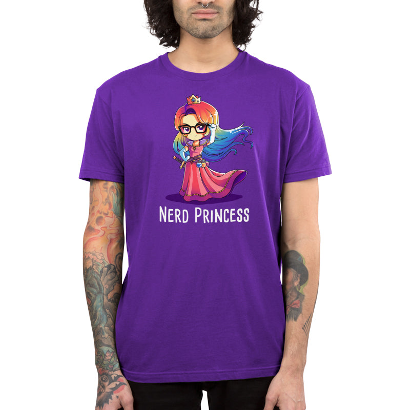 Premium Cotton T-shirt_TeeTurtle purple Nerd Princess. Featuring a fantasy princess with rainbow hair.