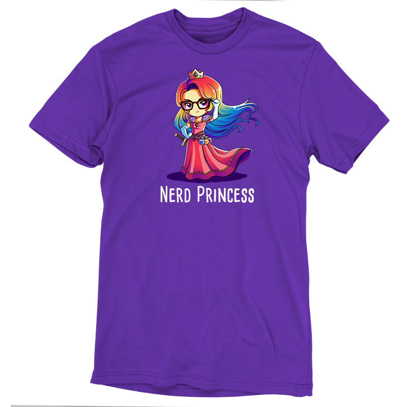 Premium Cotton T-shirt_TeeTurtle purple Nerd Princess. Featuring a fantasy princess with rainbow hair.