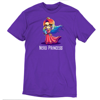 Premium Cotton T-shirt_TeeTurtle purple Nerd Princess. Featuring a fantasy princess with rainbow hair.