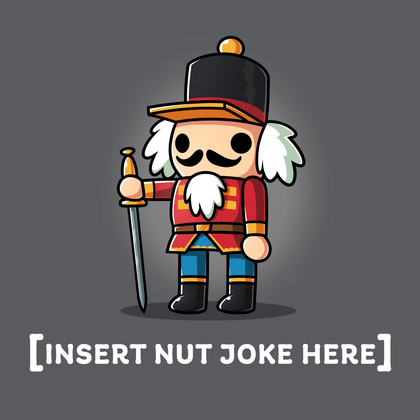 Premium Cotton T-shirt_TeeTurtle charcoal gray Nutcracker apparel featuring a nutcracker figurine with the caption, "[Insert Nut Joke Here]".