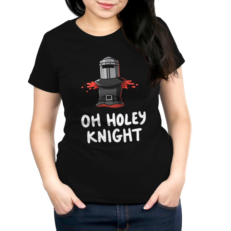 Premium Cotton T-shirt_TeeTurtle Oh Holey Knight black t-shirt featuring a pun of a knight’s armor that has missing arms