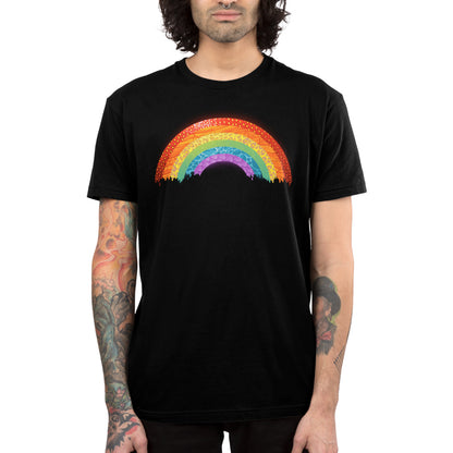 Premium Cotton T-shirt_TeeTurtle Radical Rainbow black t-shirt featuring a rainbow composed of different natural textures and animal prints.