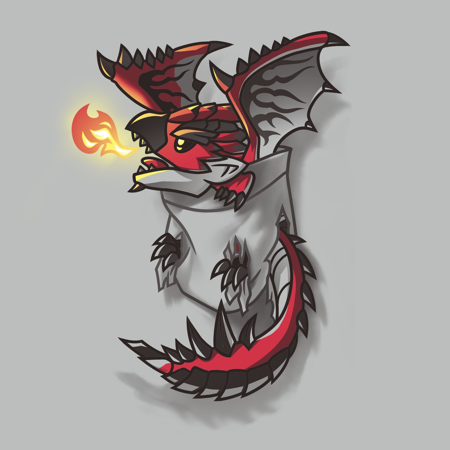 Premium Cotton T-shirt_TeeTurtle silver gray Rathalos in Your Pocket apparel featuring Rathalos from Monster Hunter curled up in a pocket on the top righthand chest area.