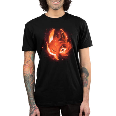 Premium Cotton T-shirt - An orange Black Hole Fox with glowing eyes on a TeeTurtle apparel background.