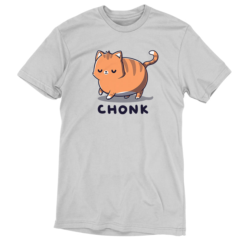 Premium Cotton T-shirt_TeeTurtle Chonk silver gray t-shirt featuring a large round cat being cute with its eyes closed.