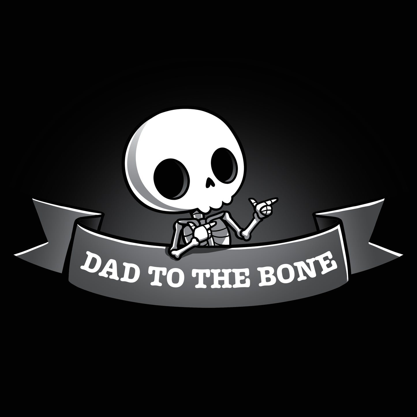 Premium Cotton T-shirt_TeeTurtle black Dad to the Bone featuring a skeleton making finger guns.