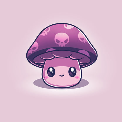 Premium Cotton T-shirt_TeeTurtle Deadly Little Mushroom light pink t-shirt featuring a cute smiling little mushroom with a purple cap that has skulls on it