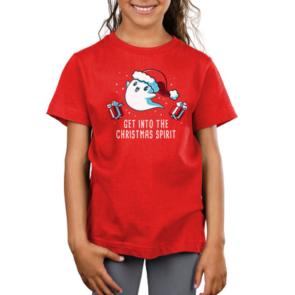 Premium Cotton T-shirt_TeeTurtle Get into the Christmas Spirit red t-shirt featuring a festive ghost in a Santa hat surrounded by presents.