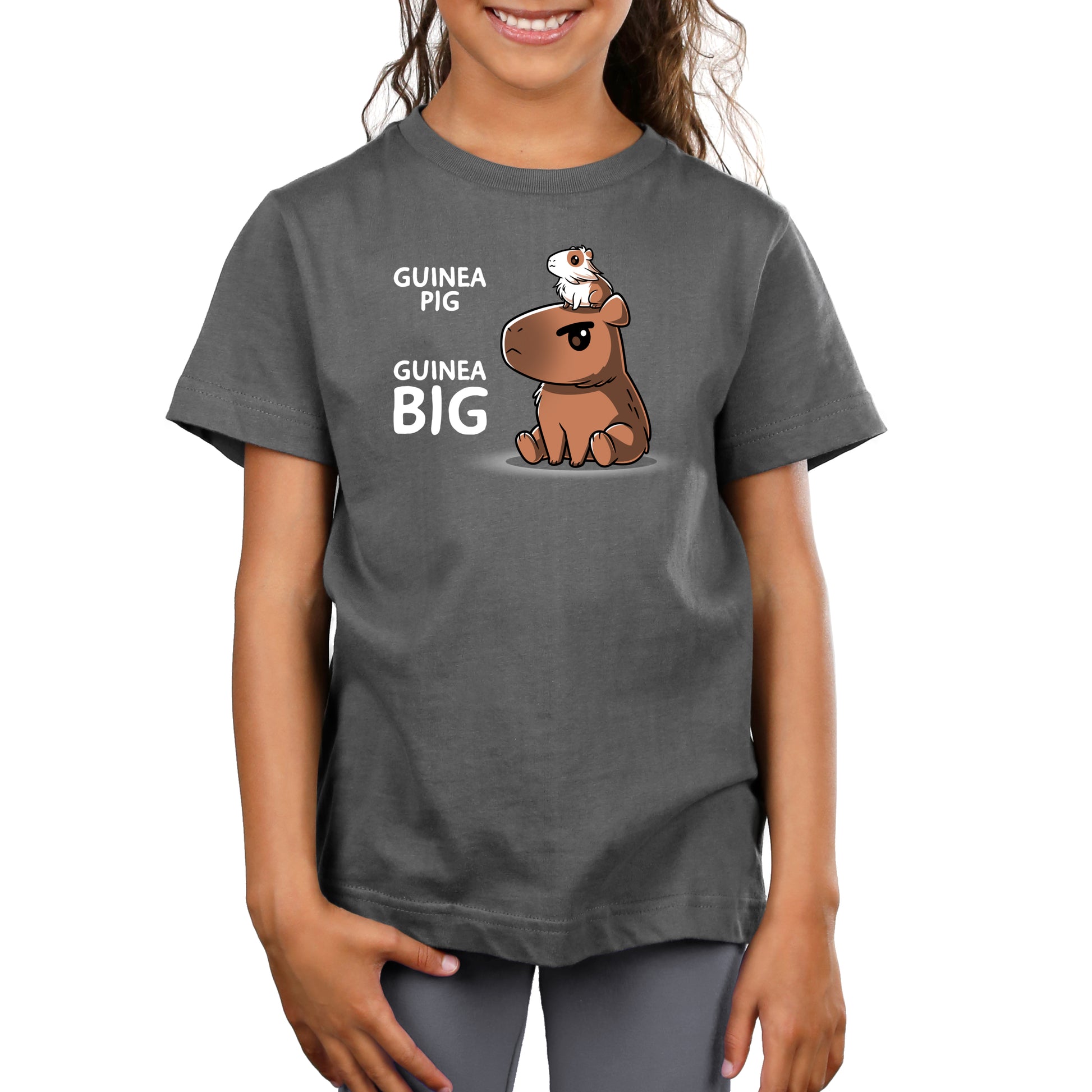 Premium Cotton T-shirt_TeeTurtle charcoal gray Guinea Pig Guinea Big apparel featuring a guinea pig sitting on a capybara’s head.