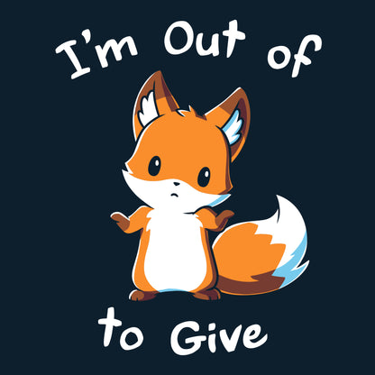 Premium Cotton T-shirt_TeeTurtle I'm Out of Fox to Give navy blue t-shirt featuring a sarcastic fox shrugging.