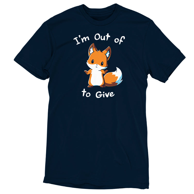 Premium Cotton T-shirt_TeeTurtle I'm Out of Fox to Give navy blue t-shirt featuring a sarcastic fox shrugging.