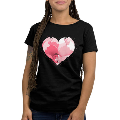 Premium Cotton T-shirt_TeeTurtle black Kitsune Heart featuring two kitsunes cuddling together and forming a heart with their tails.