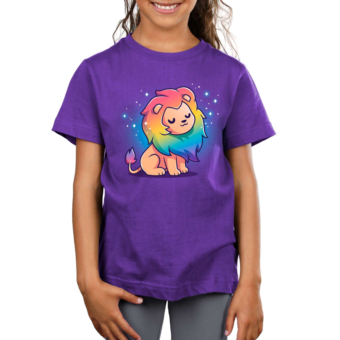 Premium Cotton T-shirt_TeeTurtle purple Rainbow Lion t-shirt featuring a prideful lion with a rainbow mane.