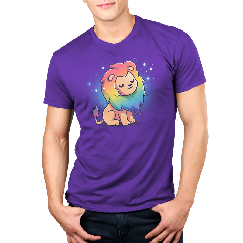 Premium Cotton T-shirt_TeeTurtle purple Rainbow Lion t-shirt featuring a prideful lion with a rainbow mane.