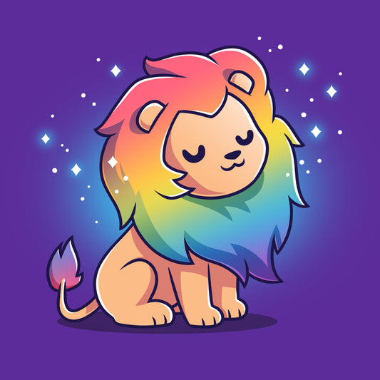 Premium Cotton T-shirt_TeeTurtle purple Rainbow Lion t-shirt featuring a prideful lion with a rainbow mane.