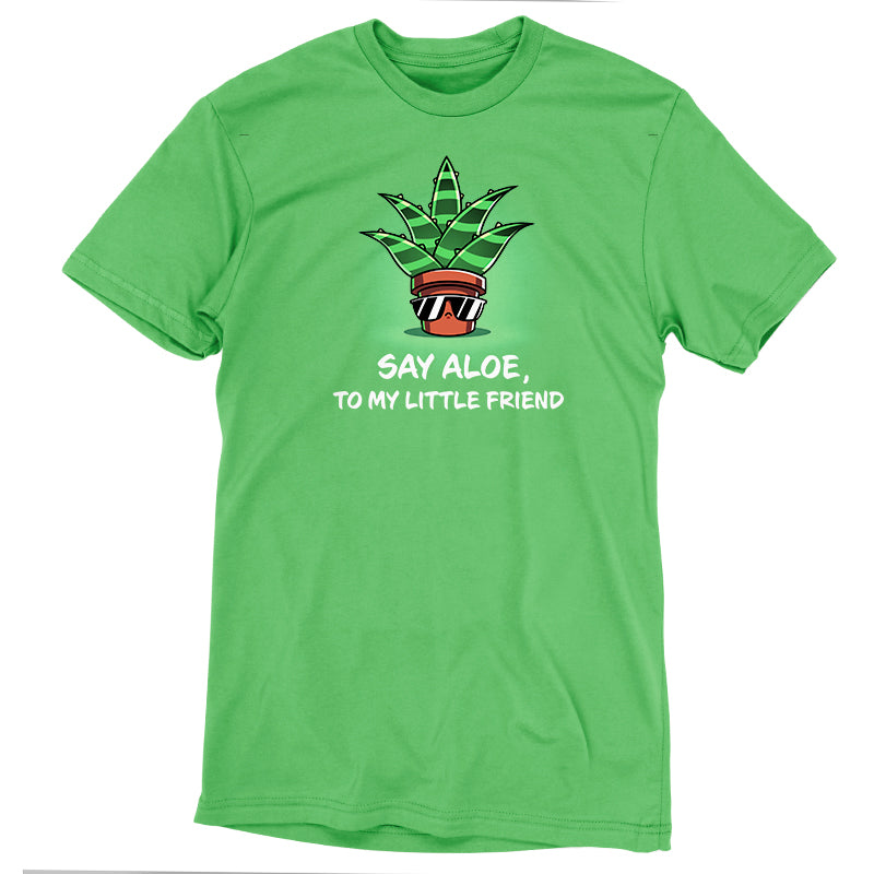 Premium Cotton T-shirt_TeeTurtle Say Aloe To My Little Friend Apple t-shirt featuring an aloe plant with sunglasses.
