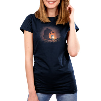 Premium Cotton T-shirt_TeeTurtle navy blue Spooky Shadow apparel featuring a wolf holding a candle with a shadow of a werewolf with its jaws open.