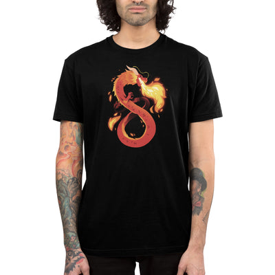 Premium Cotton T-shirt_TeeTurtle black Summer Dragon featuring a red and orange fantasy dragon breathing fire.
