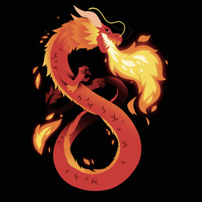 Premium Cotton T-shirt_TeeTurtle black Summer Dragon featuring a red and orange fantasy dragon breathing fire.