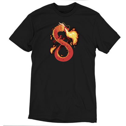 Premium Cotton T-shirt_TeeTurtle Summer Dragon black t-shirt featuring a red and orange fantasy dragon breathing fire.