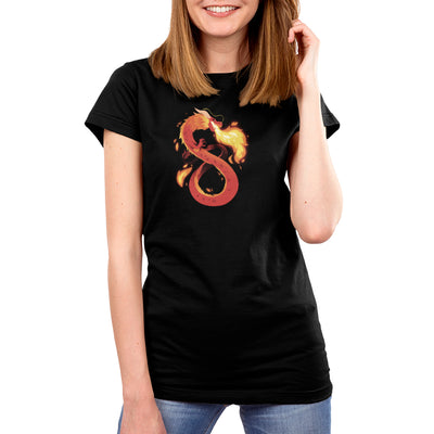Premium Cotton T-shirt_TeeTurtle black Summer Dragon featuring a red and orange fantasy dragon breathing fire.