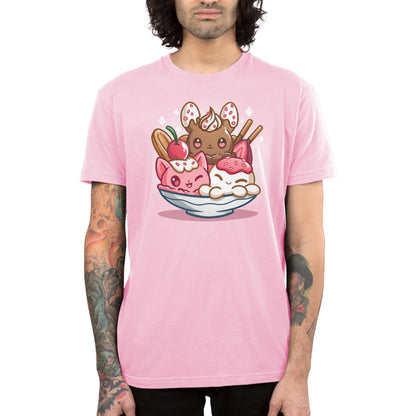 Premium Cotton T-shirt_TeeTurtle light pink The Sweetest Treat apparel featuring a bunny, octopus, and cat made out of ice cream in an ice cream sundae bowl.