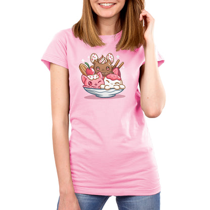 Premium Cotton T-shirt_TeeTurtle light pink The Sweetest Treat apparel featuring a bunny, octopus, and cat made out of ice cream in an ice cream sundae bowl.