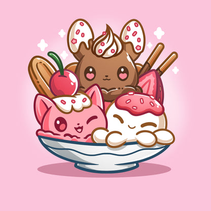 Premium Cotton T-shirt_TeeTurtle light pink The Sweetest Treat apparel featuring a bunny, octopus, and cat made out of ice cream in an ice cream sundae bowl.