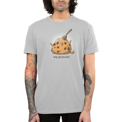 Premium Cotton T-shirt_TeeTurtle Weirdough silver gray t-shirt featuring an illustration of a ball of cookie dough with its tongue out and arms up making a silly face with a spoon sticking out on top. "WEIRDOUGH" is written underneath.