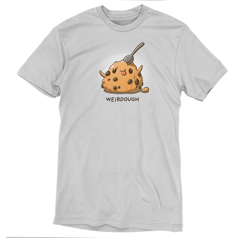 Premium Cotton T-shirt_TeeTurtle Weirdough silver gray t-shirt featuring an illustration of a ball of cookie dough with its tongue out and arms up making a silly face with a spoon sticking out on top. "WEIRDOUGH" is written underneath.