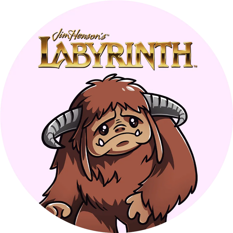 Cartoon character from 'Labyrinth' with the title above on a light purple background