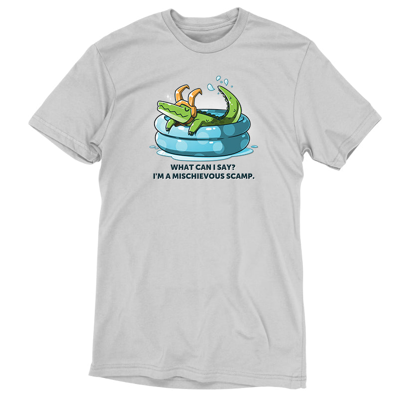 A licensed Marvel t-shirt featuring the "I'm a Mischievous Scamp" Alligator Loki variant.