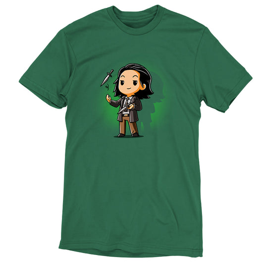 A green Loki's Daggers t-shirt featuring Loki, a Marvel character.