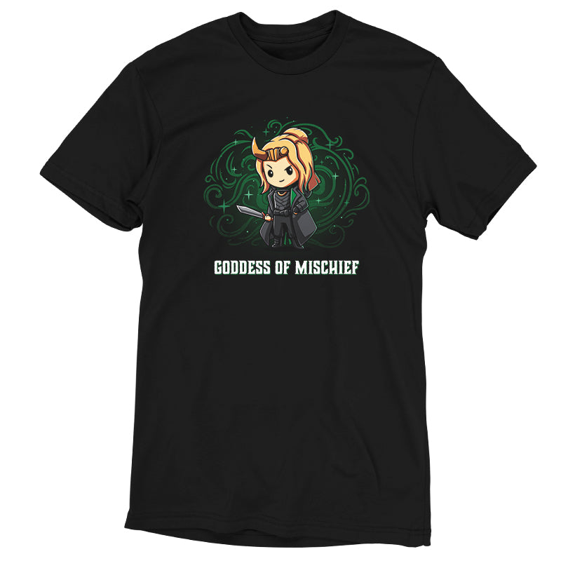 An officially licensed Sylvie Goddess of Mischief black t-shirt by Marvel.
