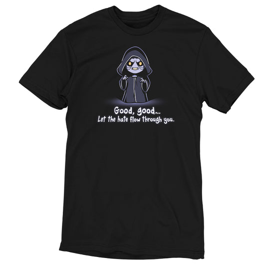 A officially licensed Star Wars black t-shirt for men and women that reads 