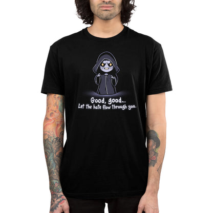 An officially licensed Star Wars men's black t-shirt that says "Let The Hate Flow Through You".