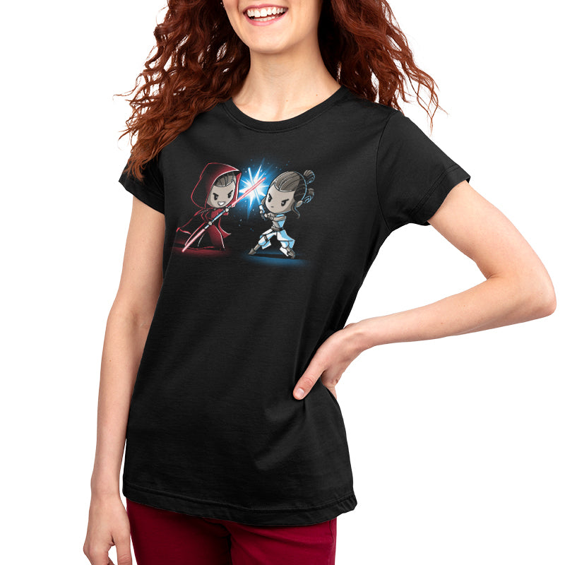 Officially licensed Star Wars Lightsaber Duel (Rey) women's t-shirt featuring Rey.