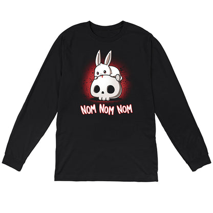 Long Sleeve T-shirt_TeeTurtle black Killer Bun Bun. Featuring a bunny sitting on top of a skull and chewing on it.