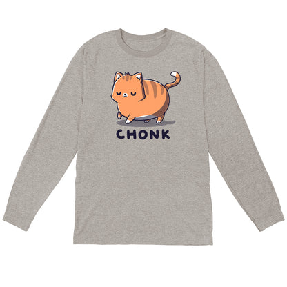 Long Sleeve T-shirt_TeeTurtle Chonk heather gray t-shirt featuring a large round cat being cute with its eyes closed.